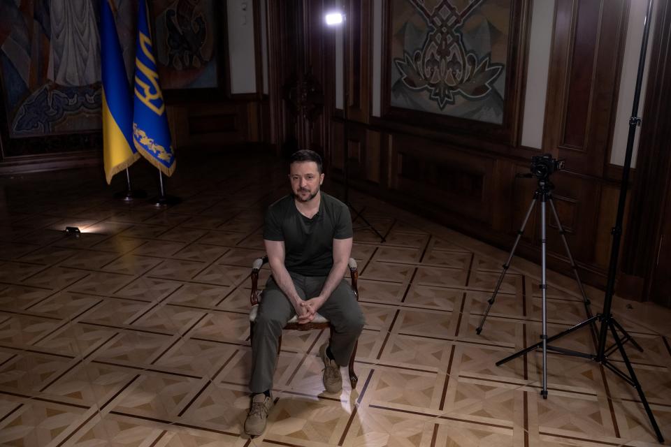 Ukrainian president Volodymyr Zelensky speaks during an interview with AFP at the Presidential Office in Kyiv, on 17 May 2024 (AFP via Getty Images)