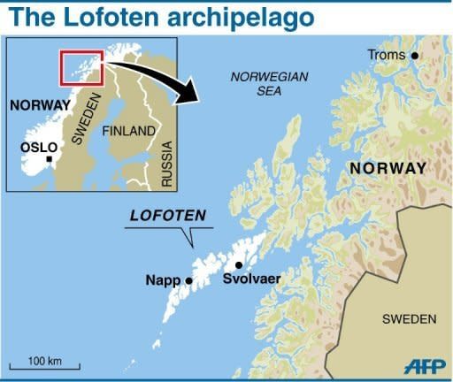 Map showing the idyllic Arctic archipelago of Lofote, one of Norway's best fishing areas, where the prospect of the black gold has sparked heated debate