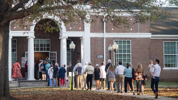 PHOTO: Voters line up at the polls just before they open at Huntingdon College in Montgomery, Ala., Nov. 8, 2022. (Jake Crandall/The Advertiser via USA TODAY NETWORK)