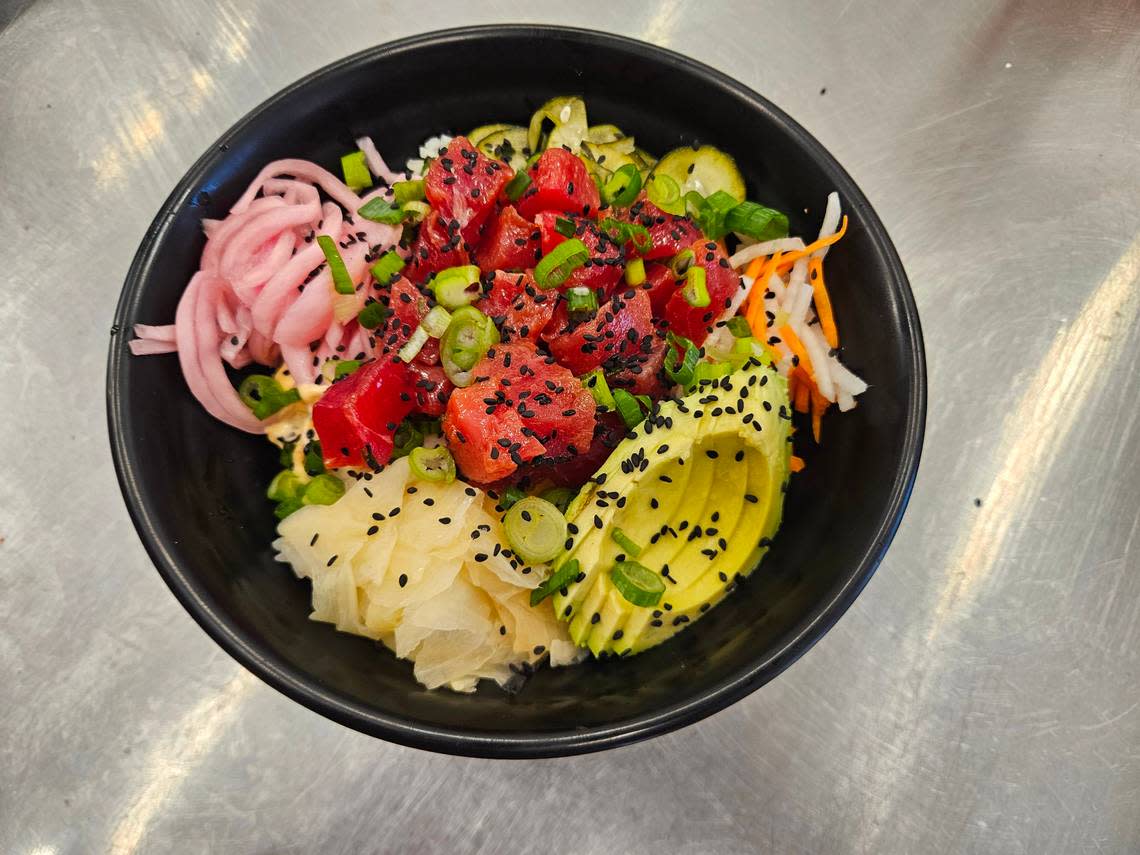 The Okie Poke bowl is by far the most popular entree at the Chowa Bowl restaurant in Morro Bay, which recently expanded to add indoor seating.