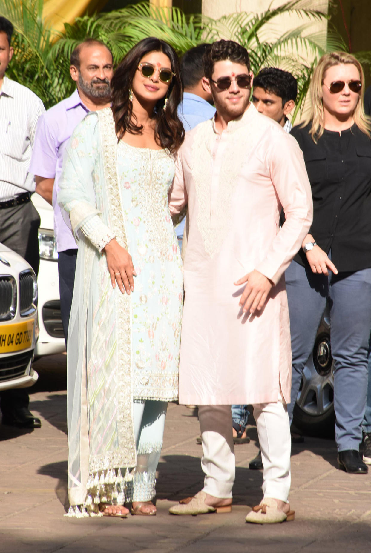 Priyanka Chopra and Nick Jonas start wedding celebrations with a ‘puja’ at Priyanka’s Mumbai home on Nov. 28, 2018. (Photo via Mega Agency)