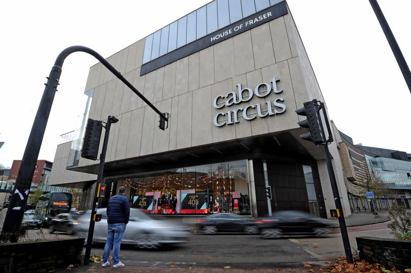 G.V of corner at House of Fraser, Cabot Circus where a women was hit by a car while using the crossing