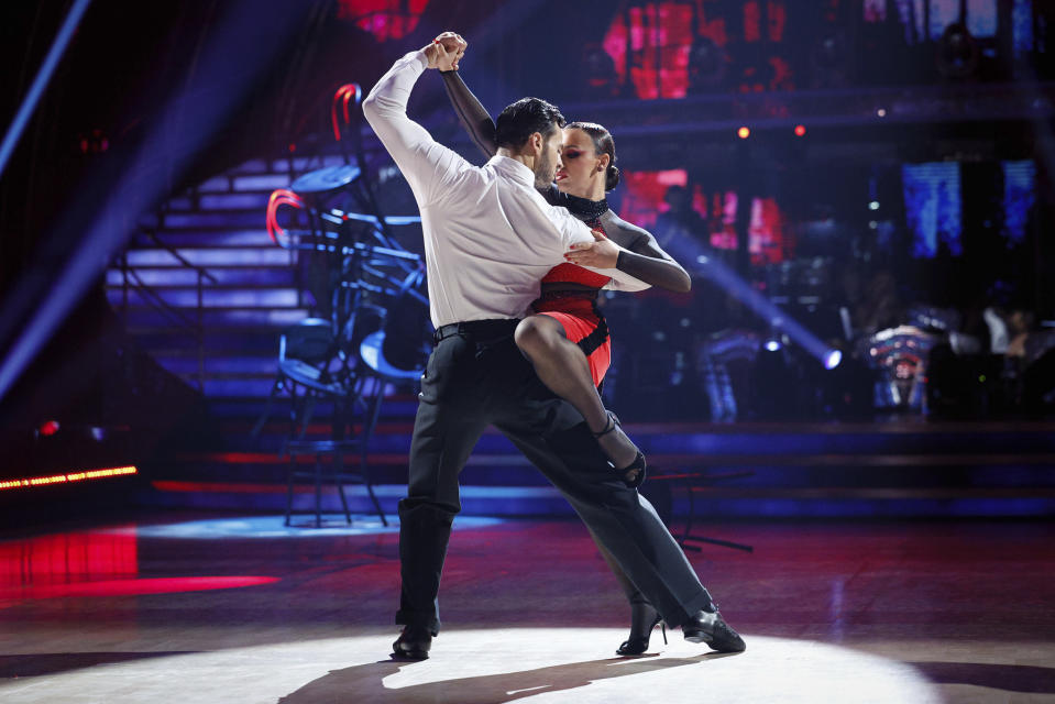 Strictly Come Dancing Vito Coppola & Ellie Leach in a passionate clinch on the dancefloor