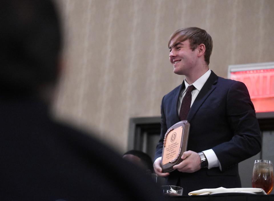 Idalou lineman Logan Sanders received a $5,000 scholarship during the annual scholar-athlete awards banquet hosted by the Texas Tech chapter of the National Football Foundation and College Hall of Fame.