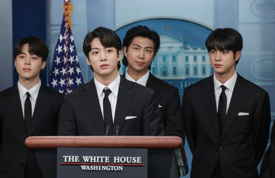 BTS member Jungkook speaks at the daily press briefing at the White House.