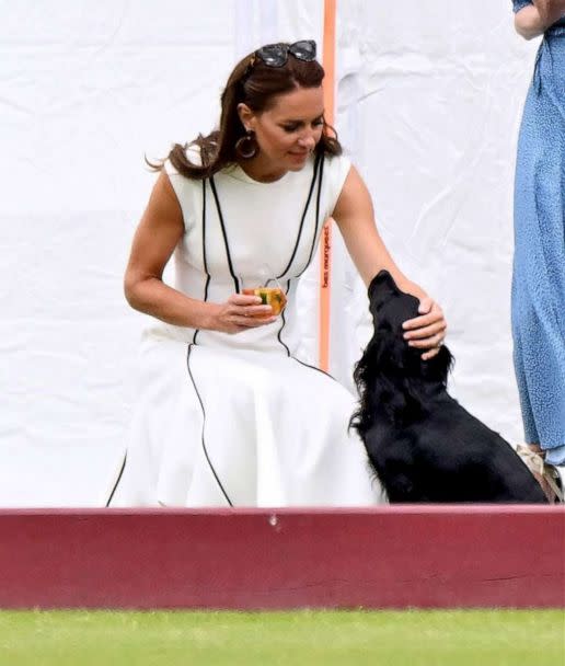 PHOTO: Catherine, Duchess of Cambridge pets her dog Orla while attending the the Royal Charity Polo Cup 2022 with Audi at Guards Polo Club on July 6, 2022 in Egham, England. (Tim Rooke/Shutterstock)