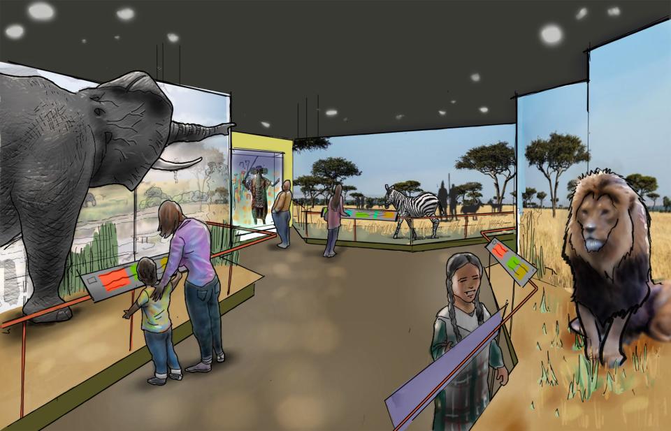 In the Grasslands Hall of the "Living in a Dynamic World" gallery in the new Milwaukee Public Museum, visitors will see an African Serengeti scene.