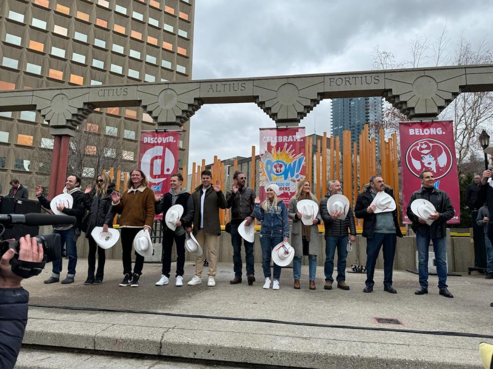 A white hat ceremony was held at Olympic Plaza for this year's celebrity parade guests.