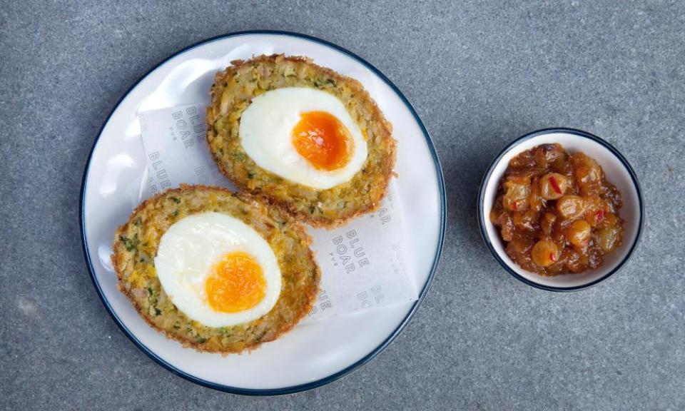 Coronation chicken scotch egg, Blue Boar pub, Westminster, London.