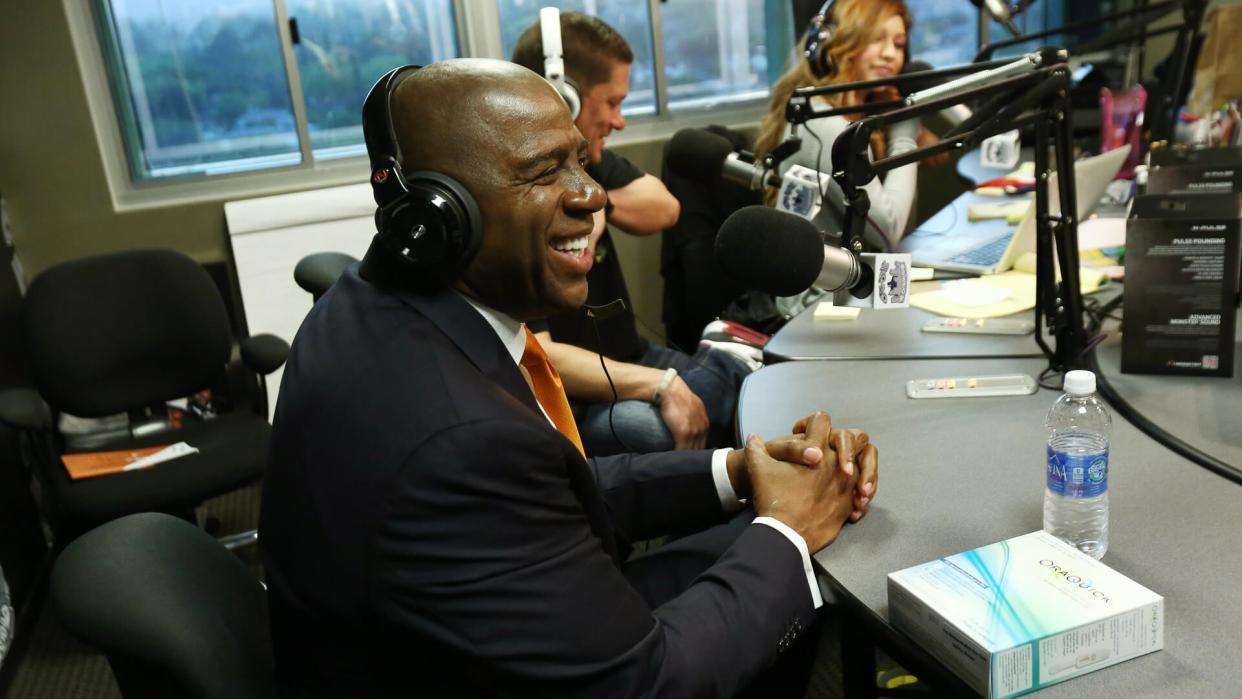 Earvin "Magic" Johnson, CEO of Magic Johnson Enterprises, visits Big BoyÃ¢?â„¢s Neighborhood at the LA Power 106 studio to discuss the OraQuick In-Home HIV test and the importance of knowing your HIV status on in Burbank, CalifOraQuick Media Tour with Magic Johnson, Burbank, USA - 25 Mar 2013.