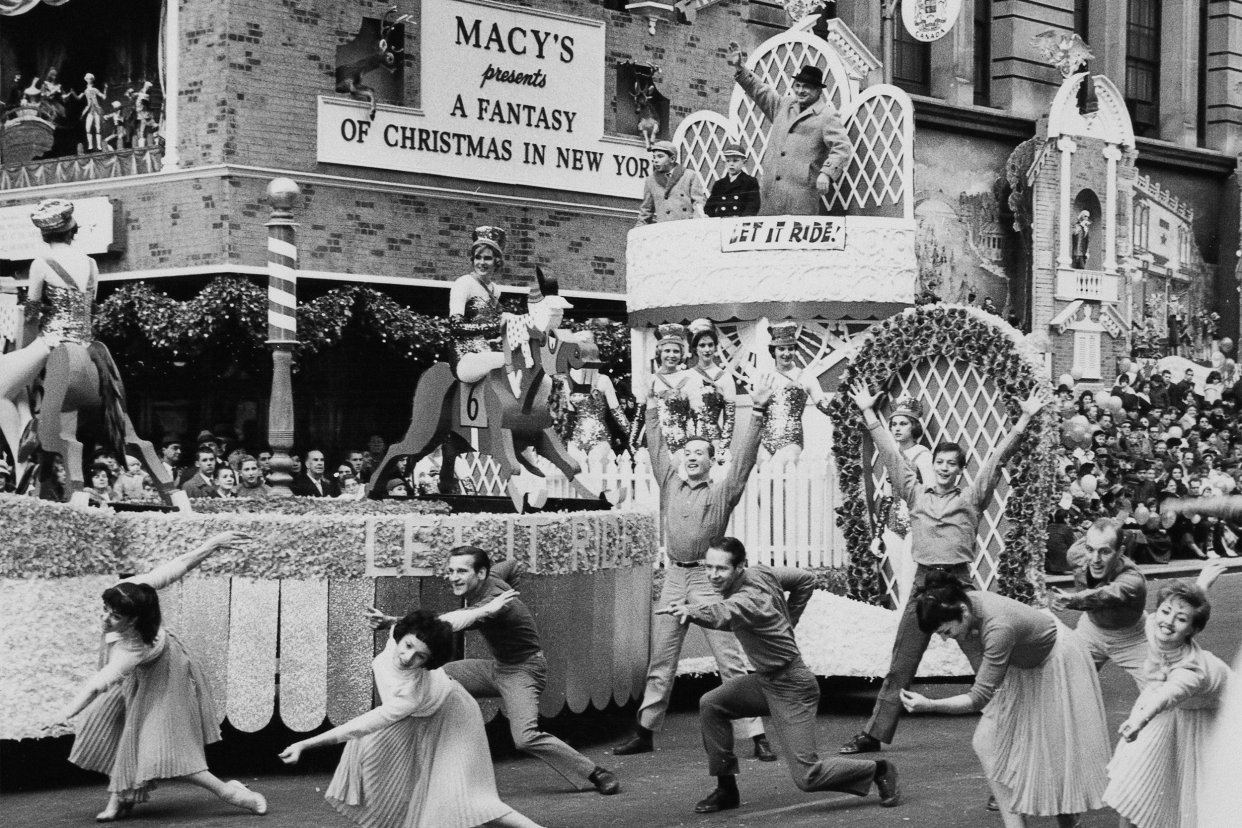 A parade float advertising the Broadway musical 'Let It Ride' during the Macy's Day Parade