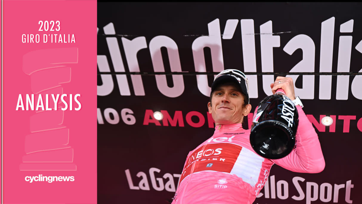  Geraint Thomas in the Giro d'Italia maglia rosa after stage 18 