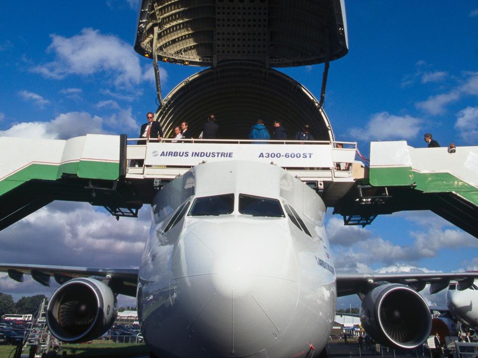 The BelugaST nose loading on display at the 1998 Farnborough Airshow in England.