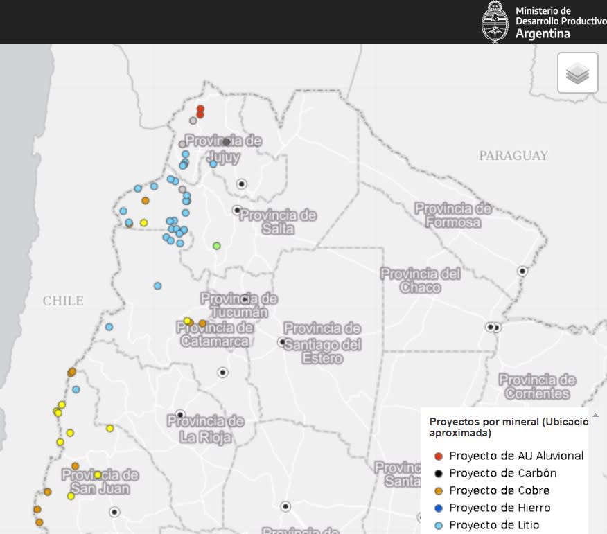 Distribución de los proyectos de litio en el Norte.