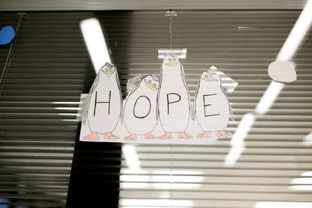 A hope sign is posted at the Lindner Center of Hope's "Reboot" program in Mason, Ohio, U.S., January 23, 2019. REUTERS/Maddie McGarvey