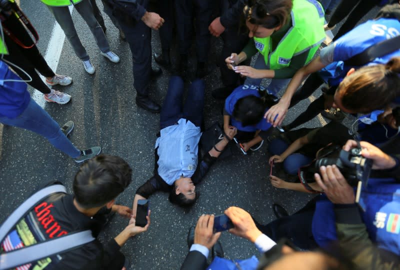 Opposition supporters hold a rally in Baku