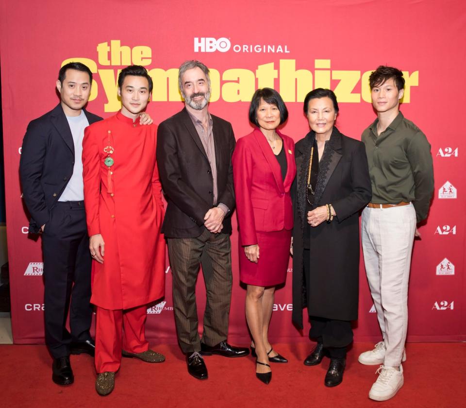 Don McKellar, second from left, poses at a Toronto event for the release of The Sympathizer.