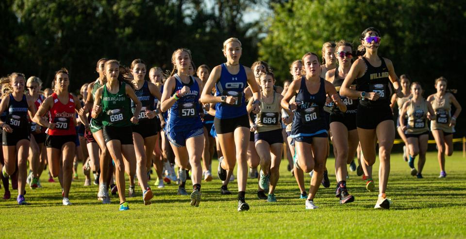 The girls articipate in the FHSAA 1A District 6 Cross Country meet at Southwest Florida Christian Academy in Fort Myers on Thursday, Nov. 2, 2023. Sienna Audrey from Community School of Naples won. Community School won as a team as well.