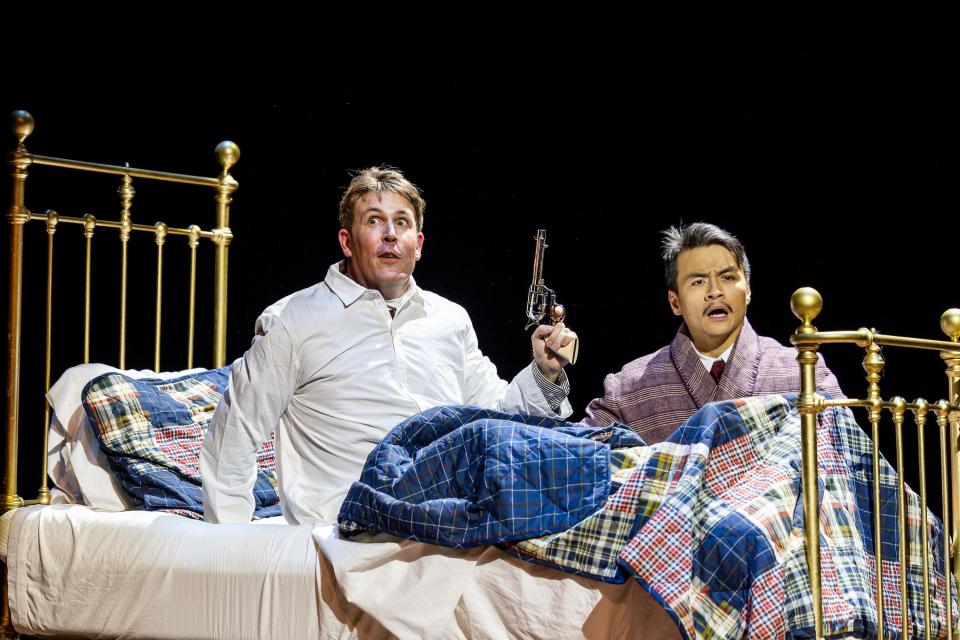 Jordan Coughtry as Sir Henry Baskerville and David Lee Huynh as Dr. Watson in "Baskerville."