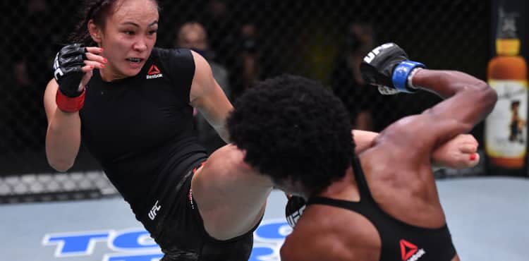 Michelle Waterson kicks Angela Hill at UFC Vegas 10