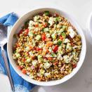 <p>This delicious and healthy lentil salad comes together in just 30 minutes and makes a wonderful hot-weather meal. Serve with whole-wheat pitas, if desired.</p> <p> <a href="https://www.eatingwell.com/recipe/252087/lemony-lentil-salad-with-feta/" rel="nofollow noopener" target="_blank" data-ylk="slk:View Recipe;elm:context_link;itc:0;sec:content-canvas" class="link ">View Recipe</a></p>