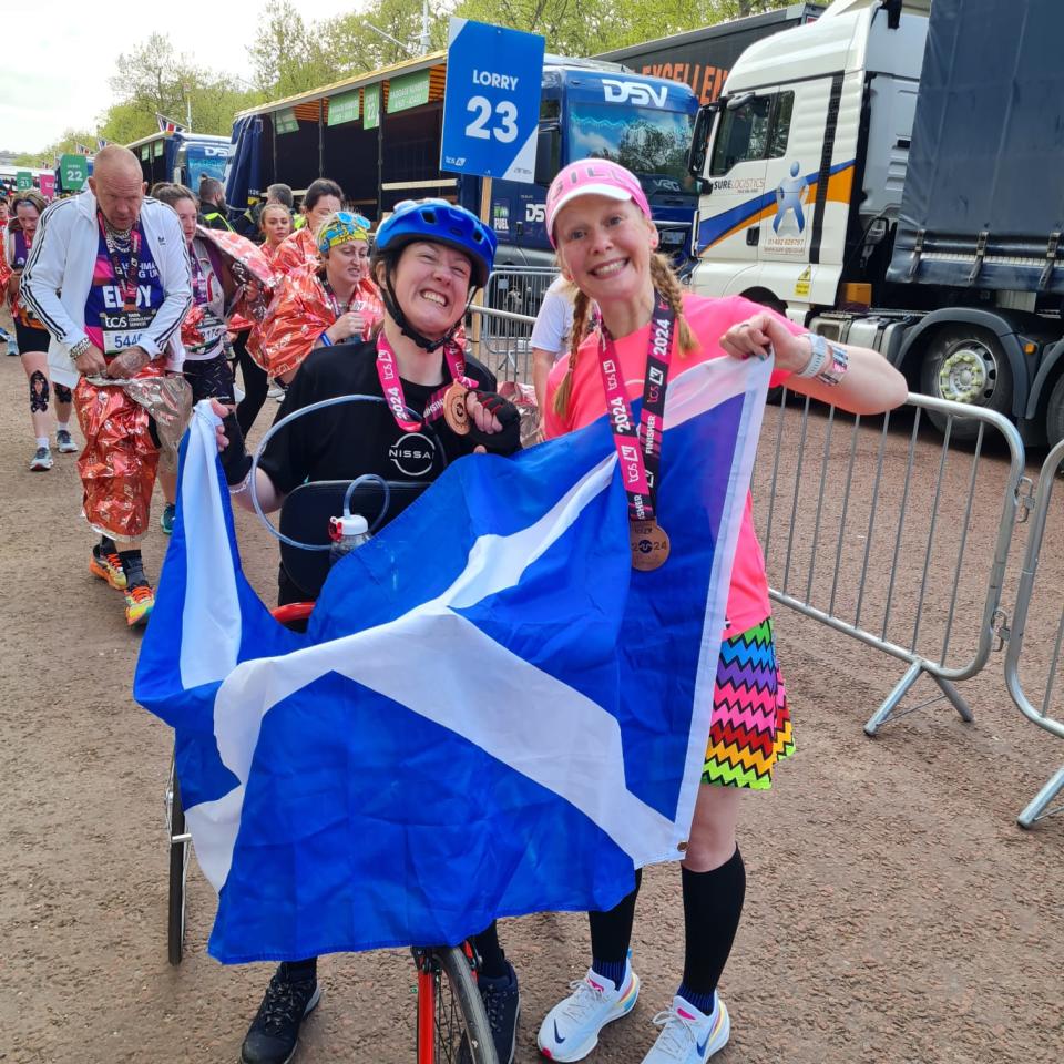 Dr Julie McElroy and Gill Menzies at the London Marathon 