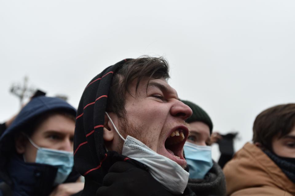 A man shouts during a rally in support of jailed Russian opposition leader Alexei Navalny in MoscowREUTERS