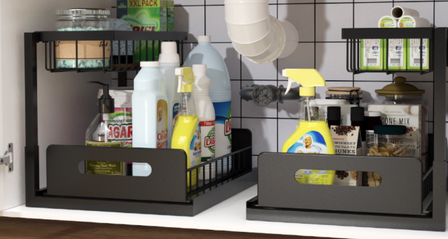 Under Sink Organizer,Bukfen 2-Tier Slide Out Sliding