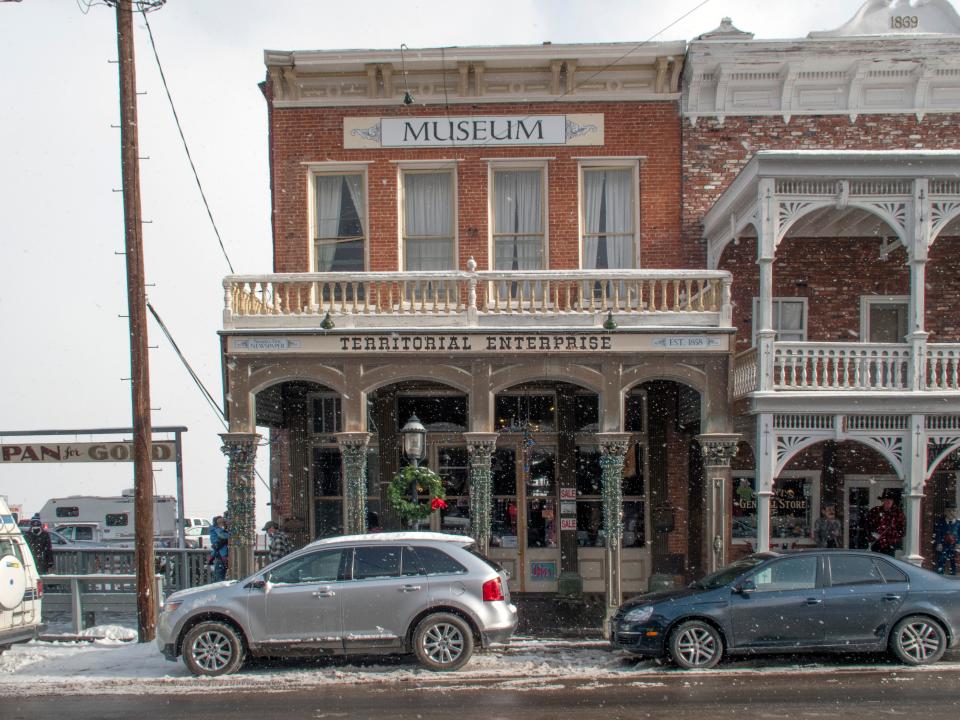 a museum in virginia city, nevada during a snow storm