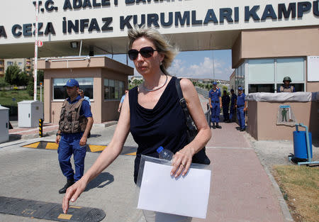 FILE PHOTO: Jailed U.S. pastor Andrew Brunson's wife Norine Brunson leaves from Aliaga Prison and Courthouse complex in Izmir, Turkey July 18, 2018. REUTERS/Kemal Aslan/File Photo