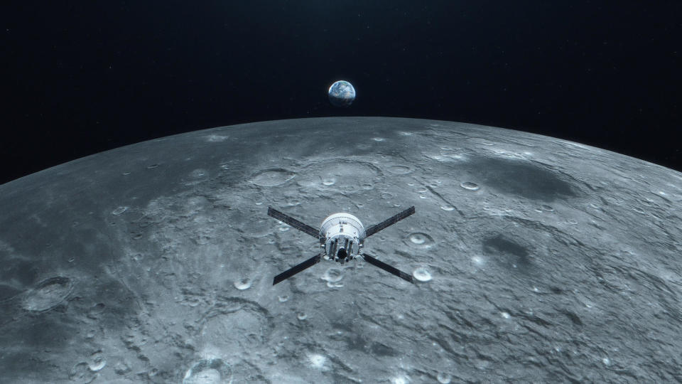 Flight controllers will attempt to capture Earthrise images as the Orion spacecraft orbits the moon. / Credit: NASA