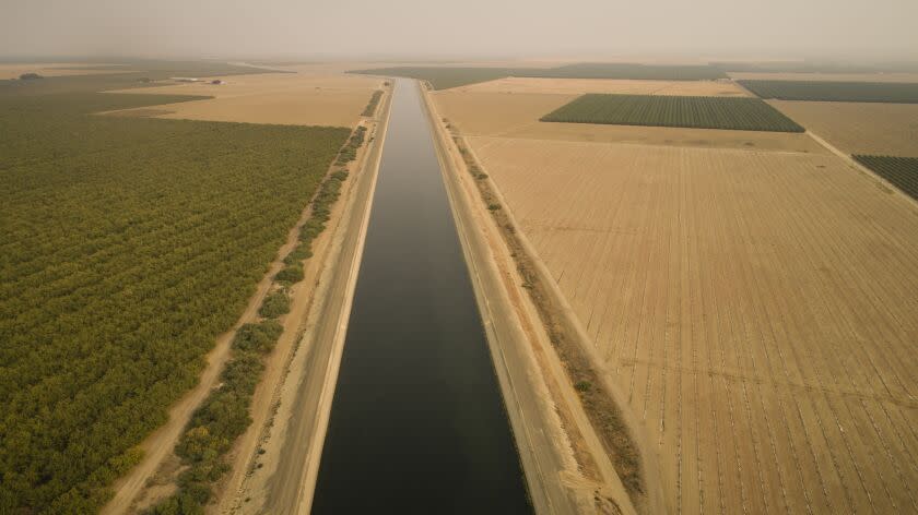 The California Aqueduct brings water through Cantua Creek. The drought in the Central Valley is taking its toll of farmworkers with reduced hours and jobs evaporating like the limited water resources.