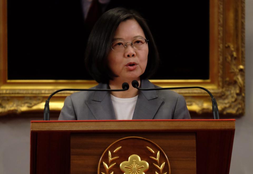 Taiwan's President Tsai Ing-wen speaks during a press conference at the Presidential Office in Taipei on August 21, 2018. - China and El Salvador established diplomatic relations on August 21 as the Central American nation ditched Taiwan in yet another victory for Beijing in its campaign to isolate the island. (Photo by SAM YEH / AFP)        (Photo credit should read SAM YEH/AFP/Getty Images)