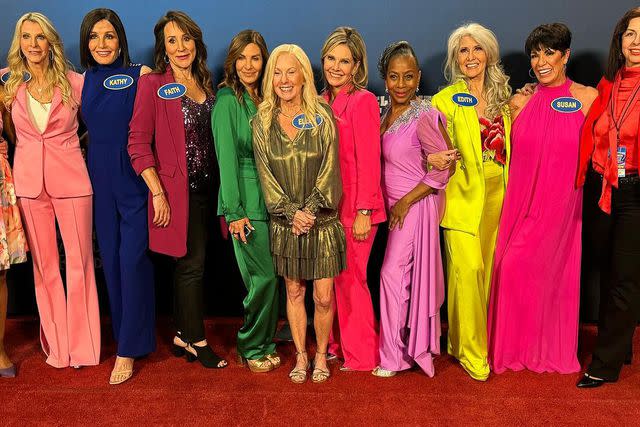 <p>Joan Vassos/Instagram</p> Joan Vassos and Golden Bachelor friends on Celebrity Family Feud.