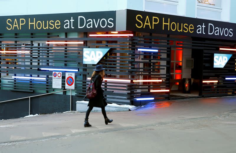 FILE PHOTO: Logo is seen at a showroom that hosts SAP in Davos