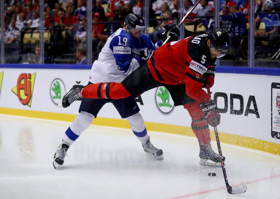 Aaron Ekblad didn’t hold back in his post-game comments following Canada’s 5-1 loss to Finland at the world championship. (Getty)