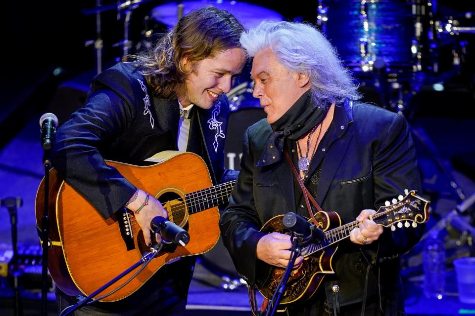 Billy Strings performs with Marty Stuart during Marty Stuart’s 19th Late Night Jam at Ryman Auditorium in Nashville, Tenn., Wednesday, June 8, 2022.