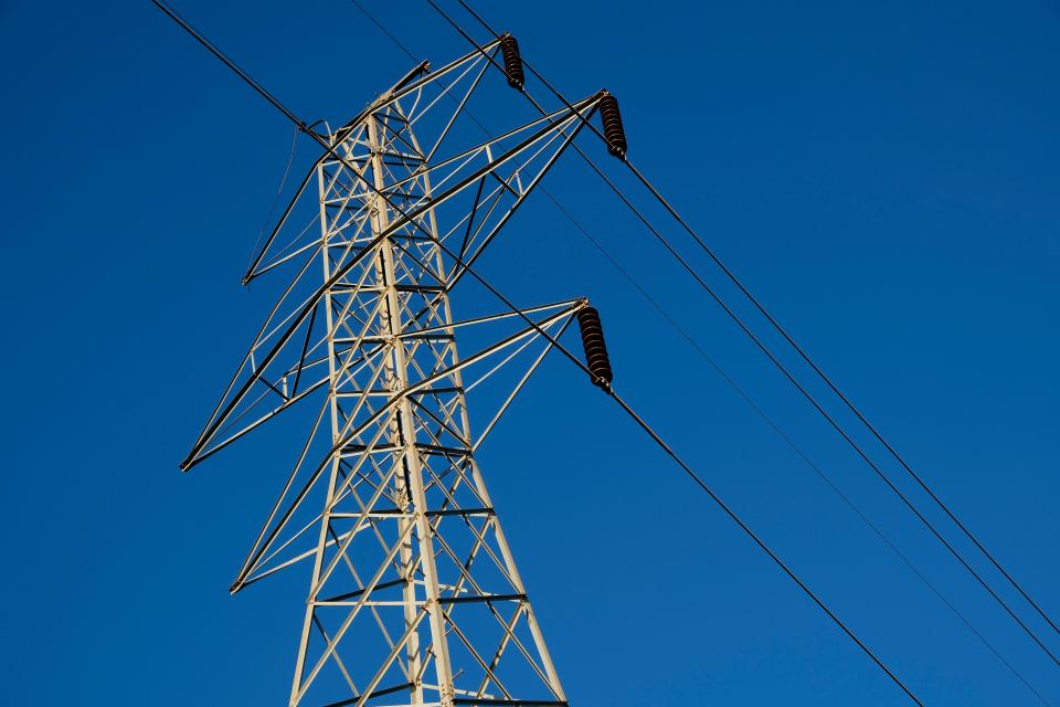 Electric Grid. High power electric transmission lines in Oklahoma City, Monday, October 18 2021.