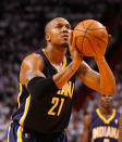 MIAMI, FL - MAY 15: David West #21 of the Indiana Pacers shoots a free throw during Game Two of the Eastern Conference Semifinals in the 2012 NBA Playoffs against the Miami Heat at AmericanAirlines Arena on May 15, 2012 in Miami, Florida. NOTE TO USER: User expressly acknowledges and agrees that, by downloading and/or using this Photograph, User is consenting to the terms and conditions of the Getty Images License Agreement. (Photo by Mike Ehrmann/Getty Images)