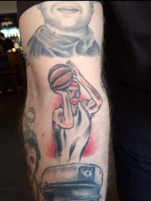 Wicked 13 Tattoos - Boston red Sox B on the back of Chris' arm by Tracy  (@tattoo_tracy)