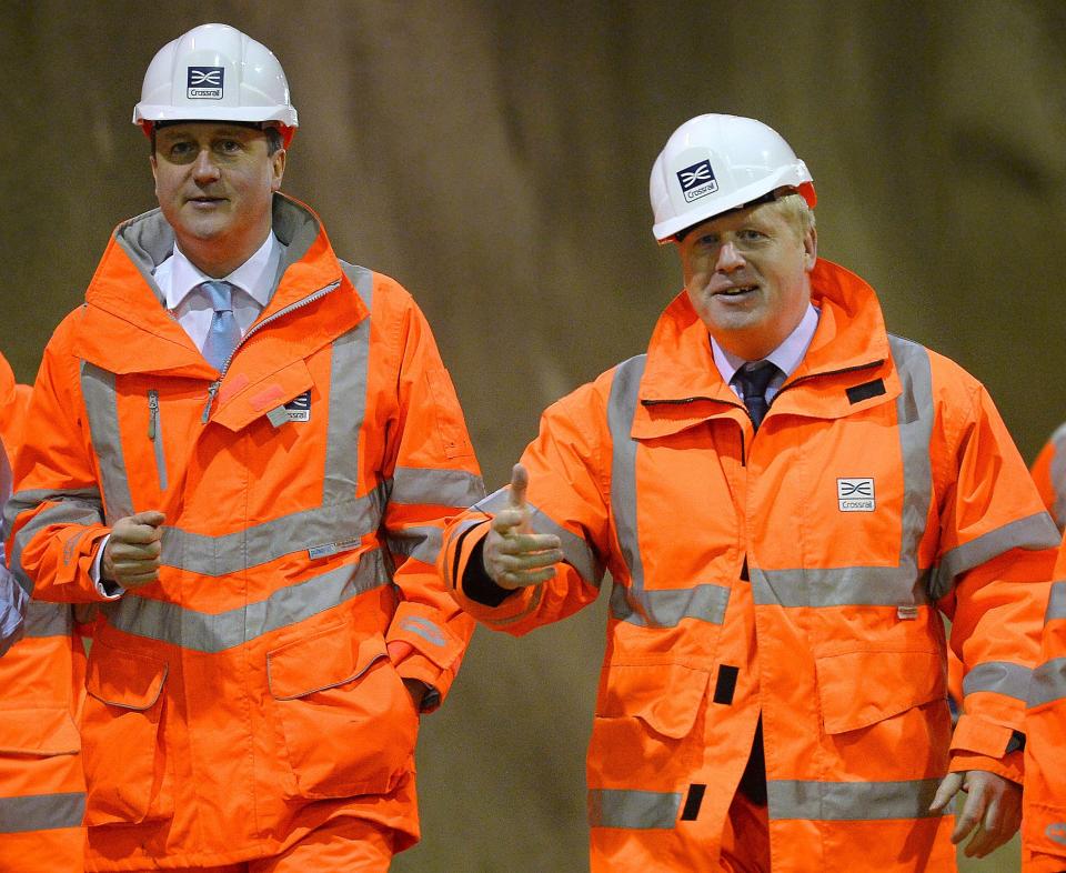 Prime Minister David Cameron (left) and Mayor of London Boris Johnson during a visit to a Crossrail construction site underneath Tottenham Court Road in central London. The Crossrail project, which is expected to be completed in 2018, will link Berkshire, west of London with Essex, east of London.