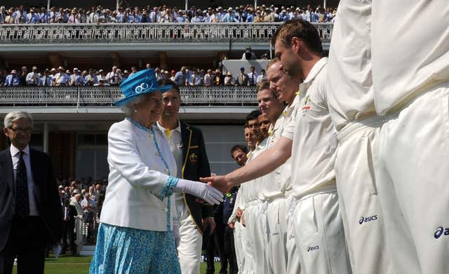 Queen Elizabeth II meet Australian cricketer Phillip Hughes during Ashes Test at Lord’s Cricket Ground, London in 2013 
