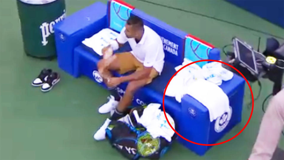 Nick Kyrgios was fuming that he didn't have his towel for five games. Image: Tennis TV