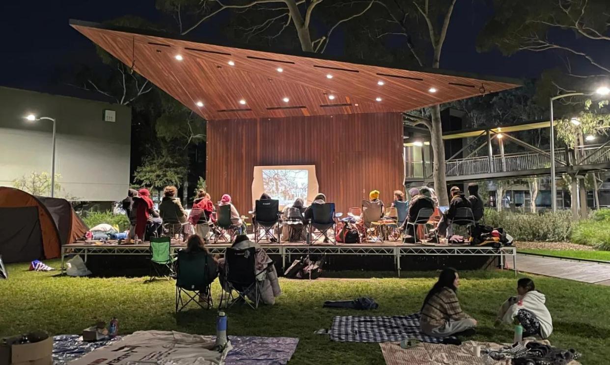 <span>Police are investigating alleged attacks on a pro-Palestine camp at Monash University, pictured.</span><span>Photograph: Students for Palestine Monash</span>