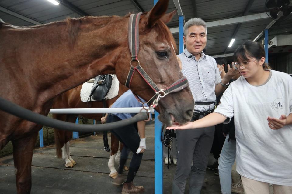 思思體驗馬匹照顧與騎乘，在過程中萌芽對馬術的興趣，也許下要當陶教練學生的心願。