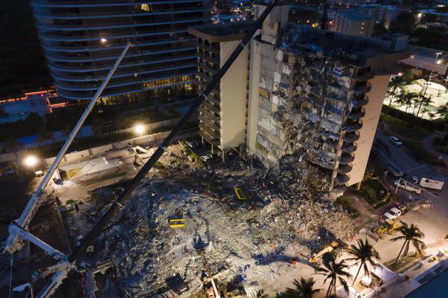 Champlain Towers South is pictured on June 29. The standing section of the building was demolished on July 4. (Photo: Anadolu Agency via Getty Images)