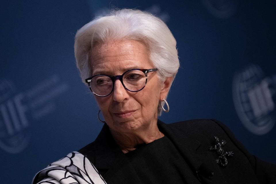 FTSE 100  Christine Lagarde, President of the European Central Bank, listens  during the Institute of International Finance annual membership meeting in Washington, DC, on October 12, 2022. (Photo by Brendan Smialowski / AFP) (Photo by BRENDAN SMIALOWSKI/AFP via Getty Images)