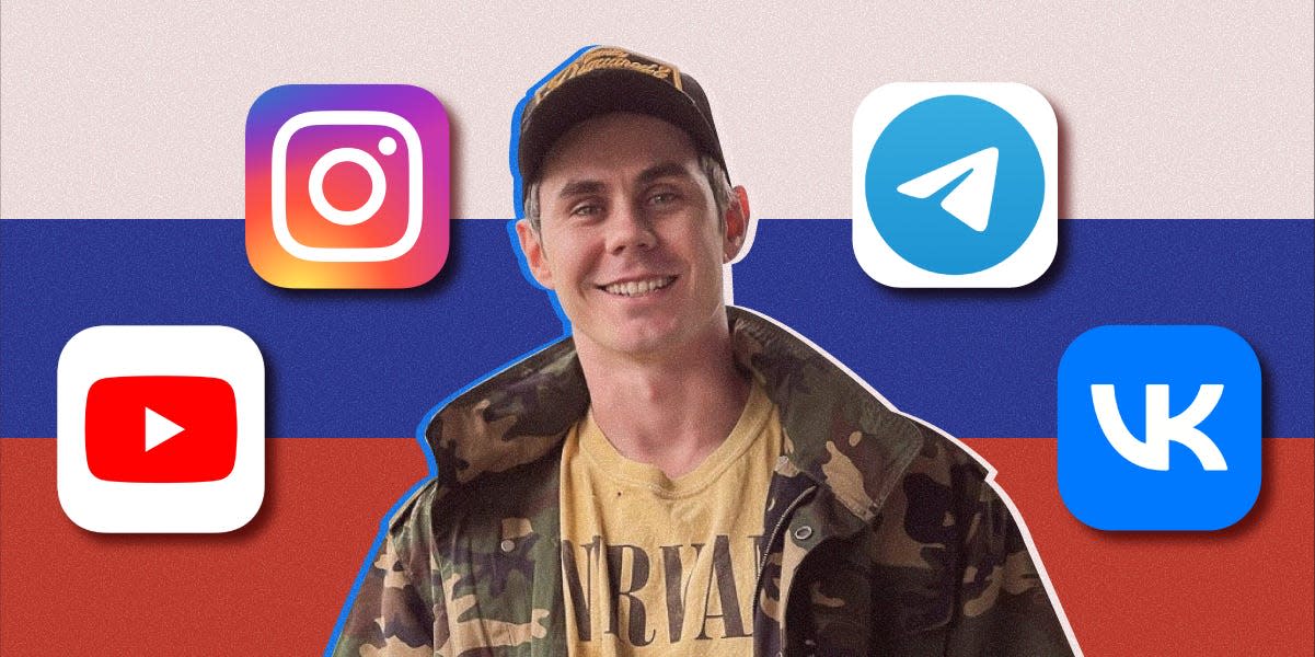 Russian Youtuber, Yan Lapotkov, surrounded by social media apps such as Instagram and Telegram