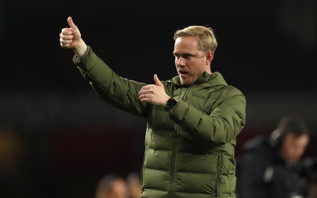 Arsenal manager Jonas Eidevall celebrates