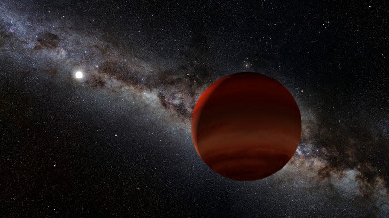 An artist's impression of a brown dwarf (foreground) orbiting a white dwarf (background, at left).